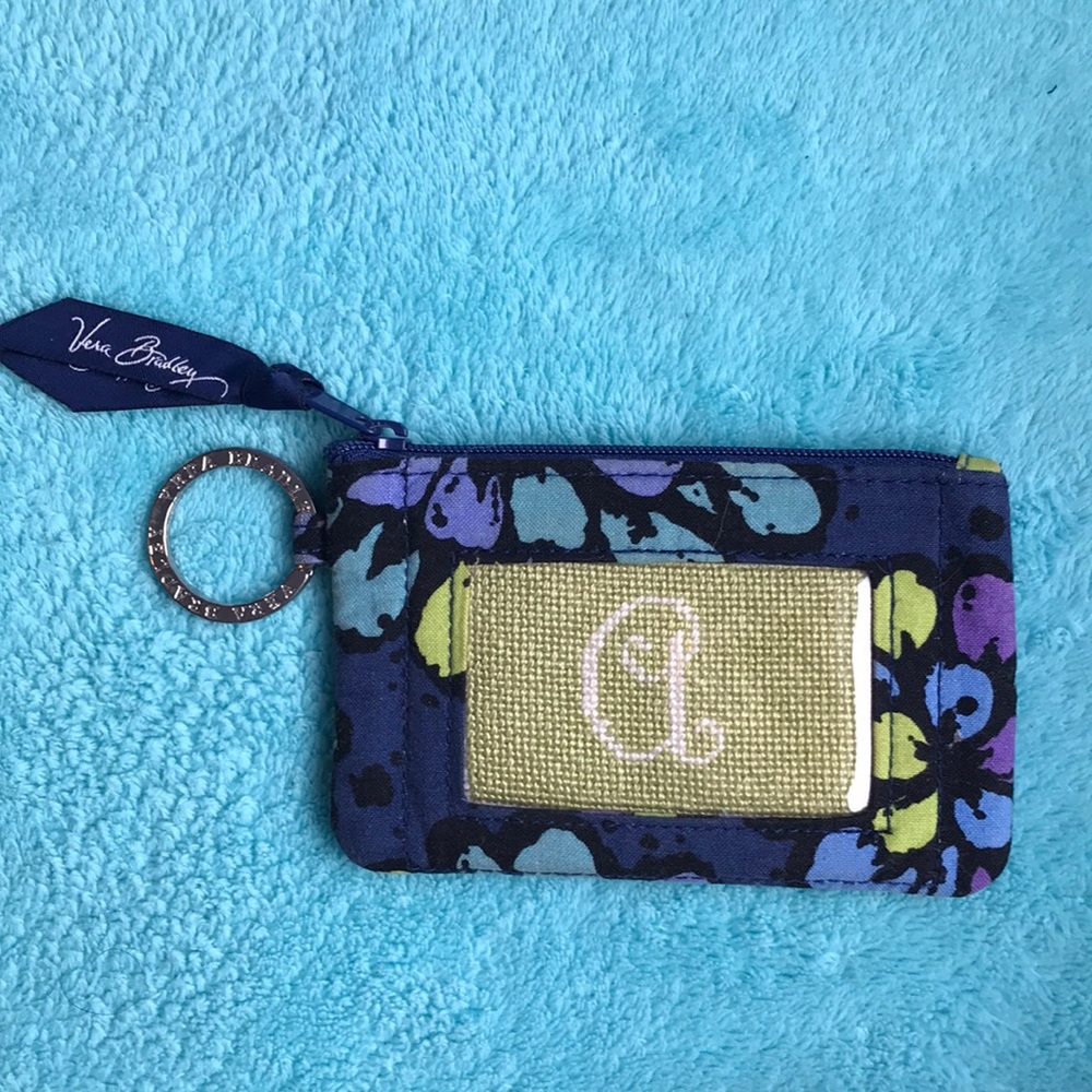 Vera Bradley Zip ID Case w/ custom “a” embroidery